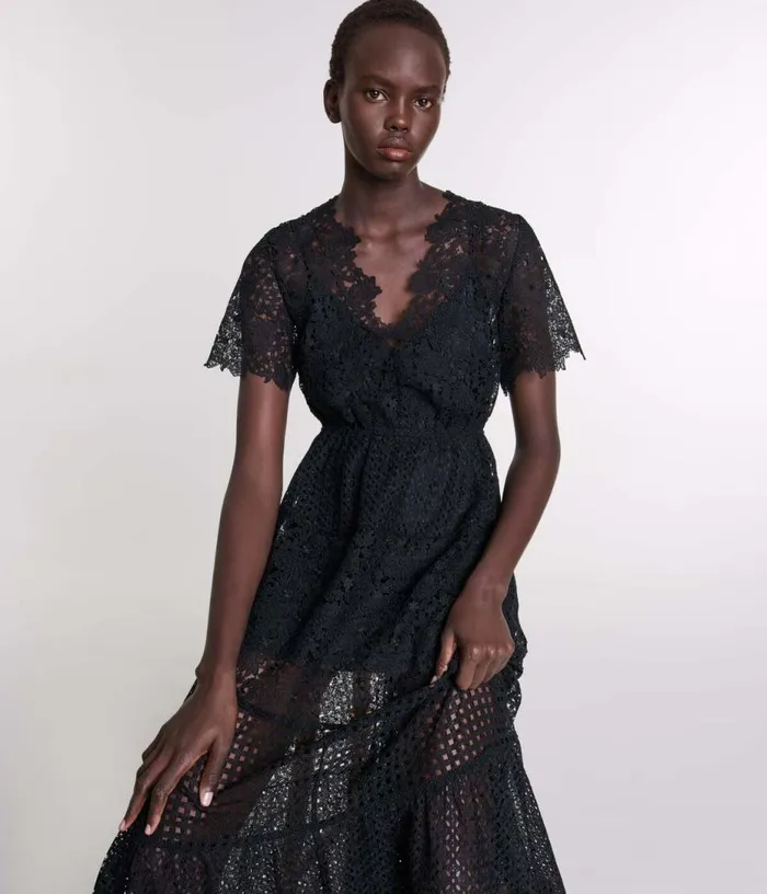 Maje Lace Maxi Dress Women Dresses