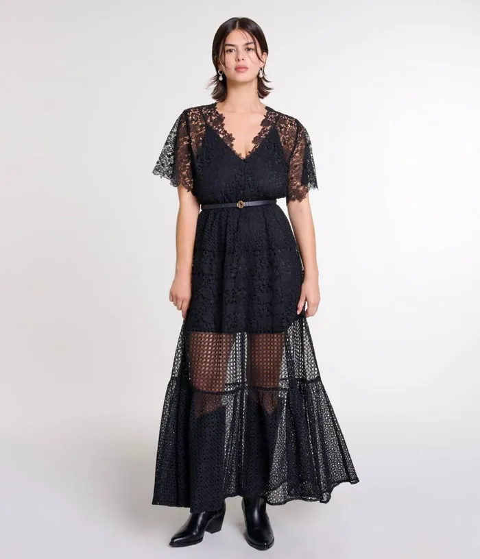 Maje Lace Maxi Dress Women Dresses