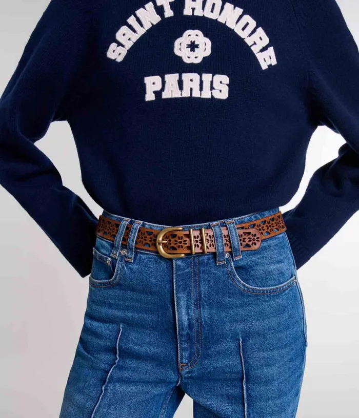 Maje Leather Belt With Flower Detail Women Belts