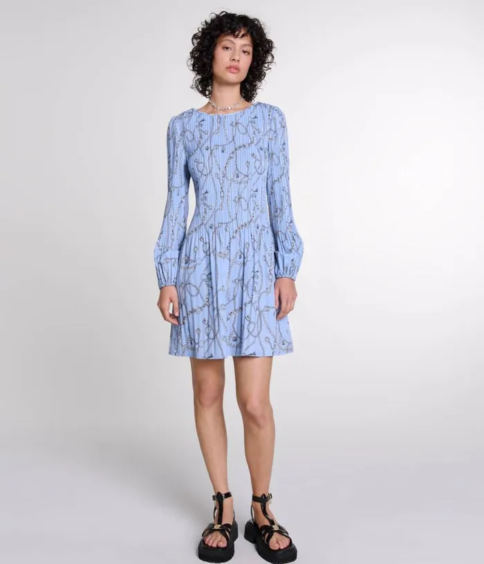 Maje Patterned Pleated Dress Women Dresses