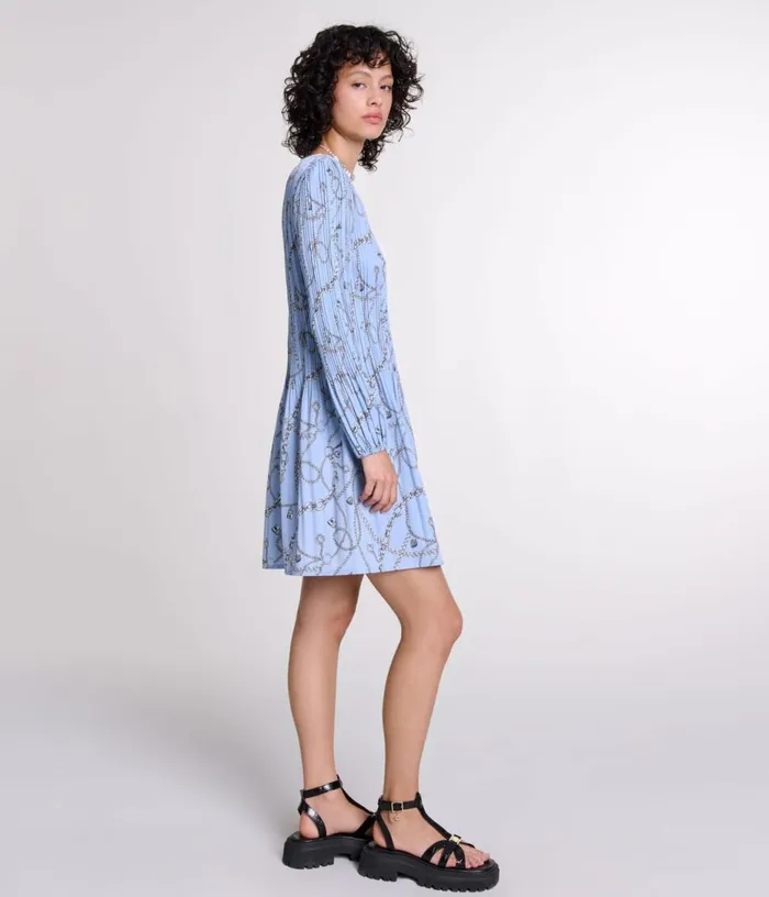 Maje Patterned Pleated Dress Women Dresses