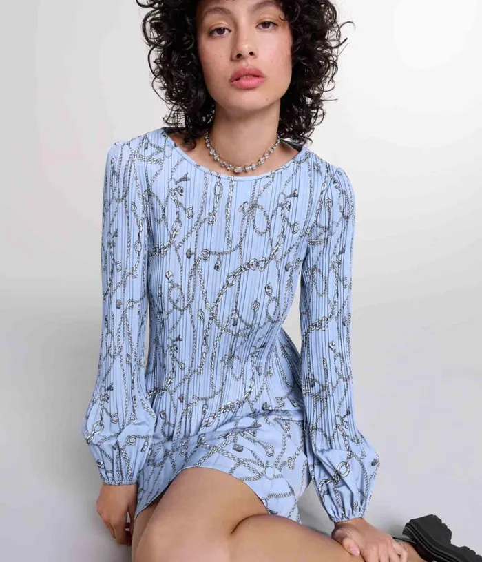 Maje Patterned Pleated Dress Women Dresses