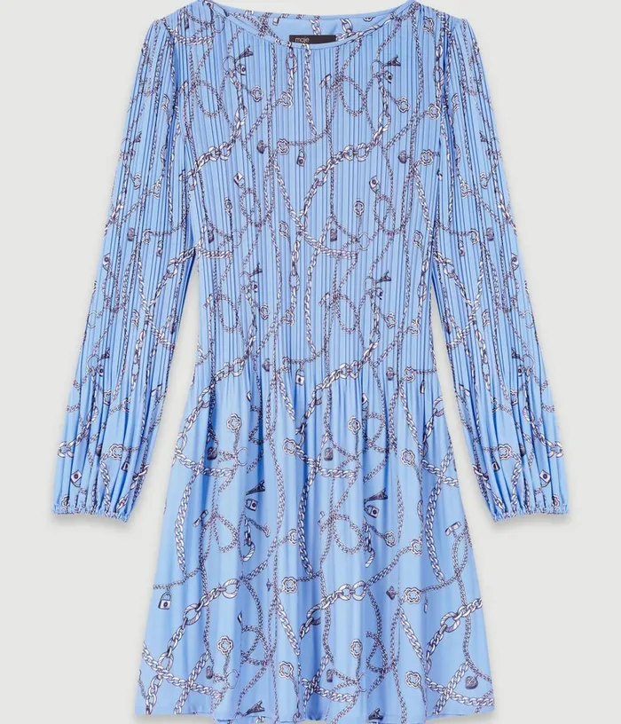 Maje Patterned Pleated Dress Women Dresses