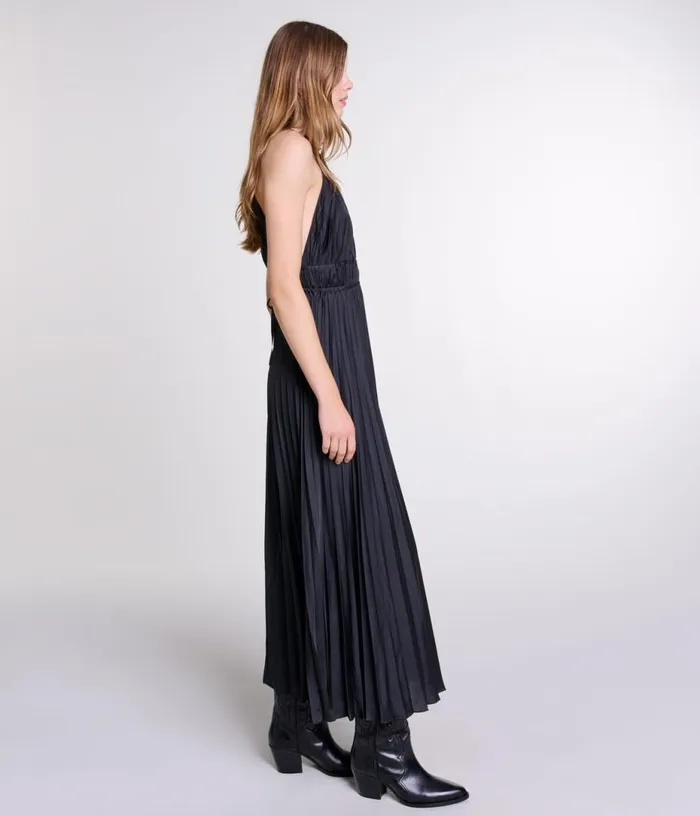 Maje Pleated Satin Maxi Dress Women Dresses