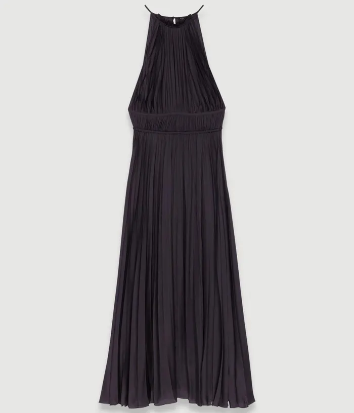 Maje Pleated Satin Maxi Dress Women Dresses