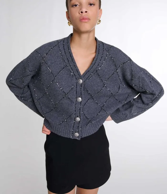 Maje Sequin Knit Cardigan Women Sweaters and Cardigans