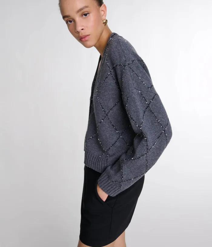 Maje Sequin Knit Cardigan Women Sweaters and Cardigans