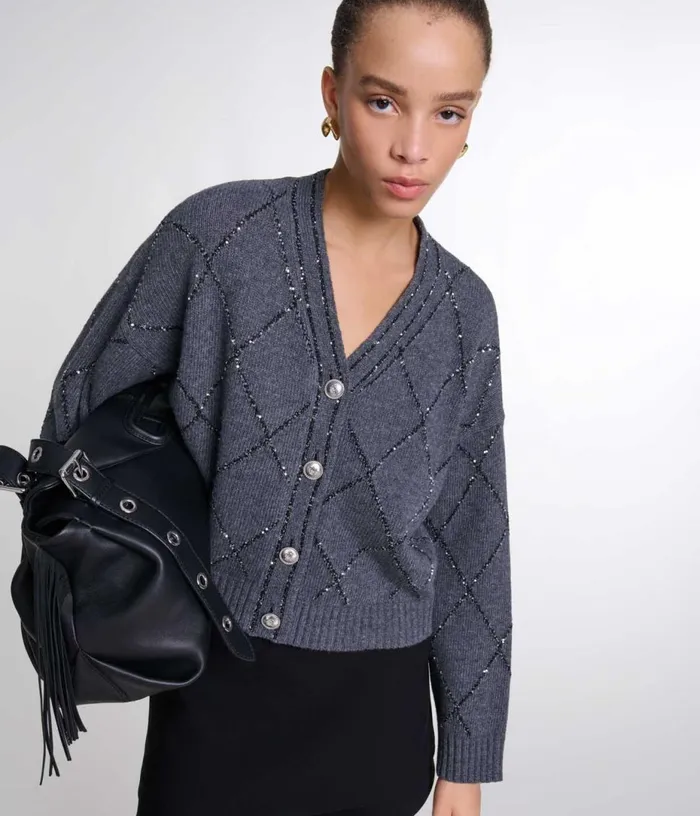 Maje Sequin Knit Cardigan Women Sweaters and Cardigans