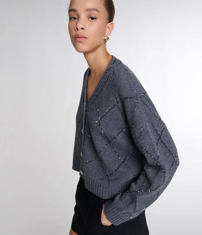 Maje Sequin Knit Cardigan Women Sweaters and Cardigans
