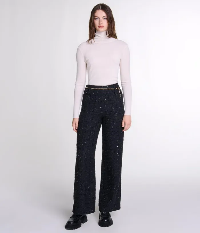 Maje Sequinned Tweed Trousers Women Pants and Jeans