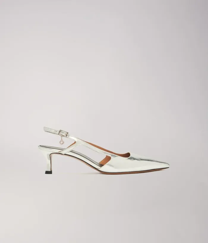 Maje Silver Leather Strappy Heels Women Kitten Heels