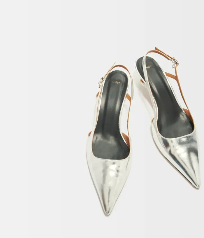 Maje Silver Leather Strappy Heels Women Kitten Heels Maje Silver Leather Strappy Heels Women Kitten Heels