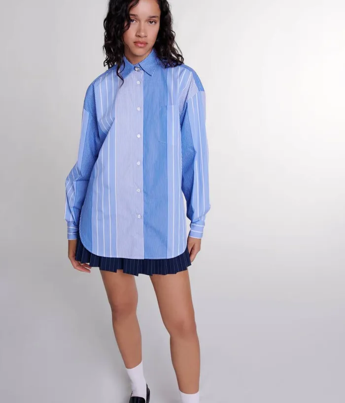 Maje Striped Patchwork Shirt Women Tops and Shirts
