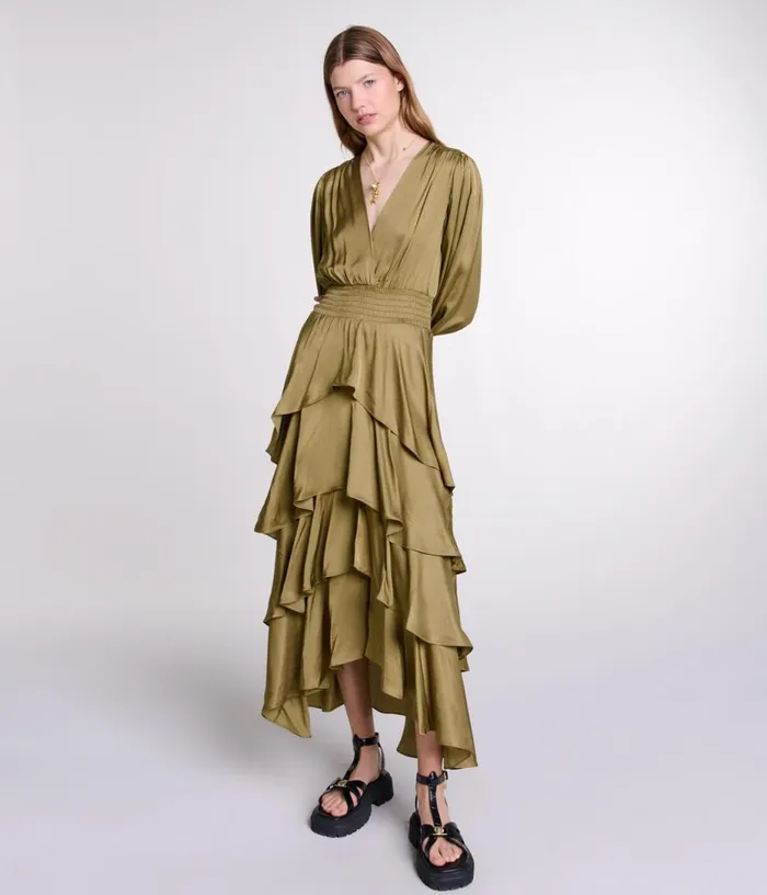 Maje Tiered Maxi Dress Women Dresses