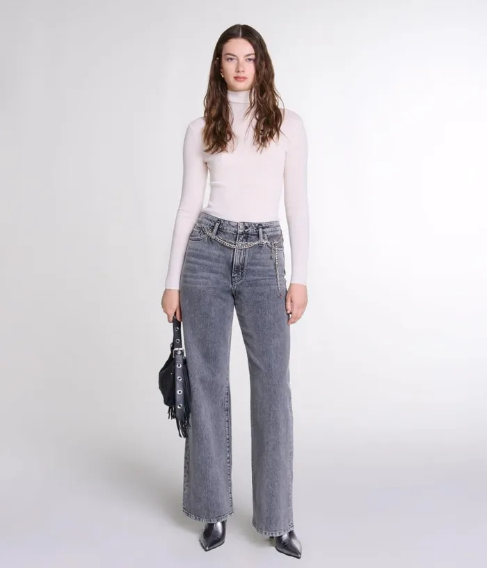 Maje Wideleg Jeans With Chainlink Belt Women Pants and Jeans