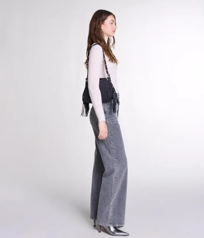 Maje Wideleg Jeans With Chainlink Belt Women Pants and Jeans