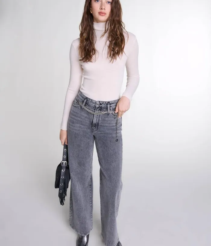 Maje Wideleg Jeans With Chainlink Belt Women Pants and Jeans