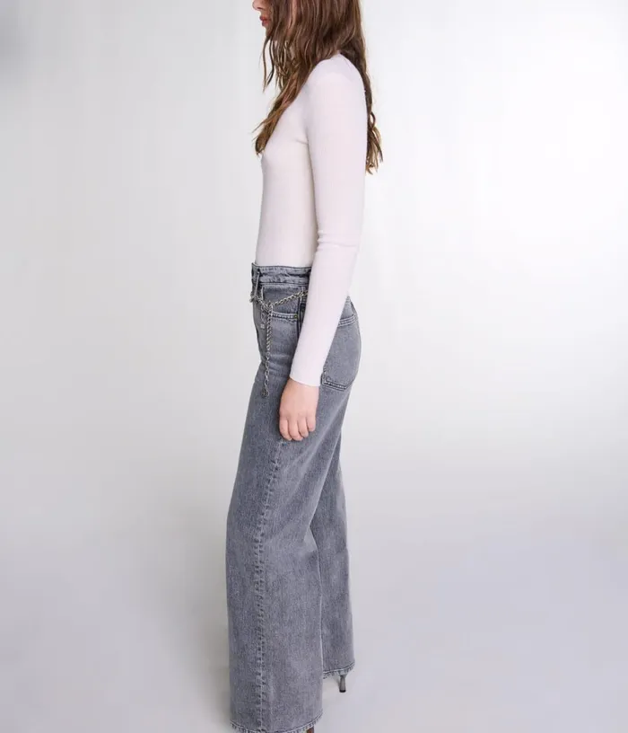 Maje Wideleg Jeans With Chainlink Belt Women Pants and Jeans