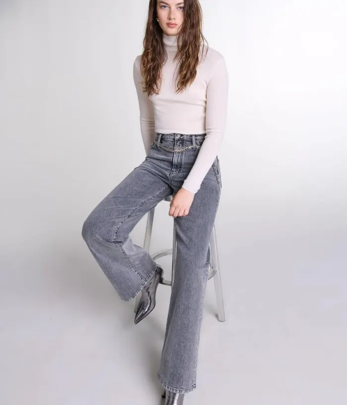 Maje Wideleg Jeans With Chainlink Belt Women Pants and Jeans