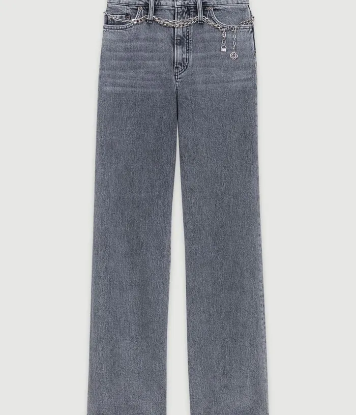 Maje Wideleg Jeans With Chainlink Belt Women Pants and Jeans