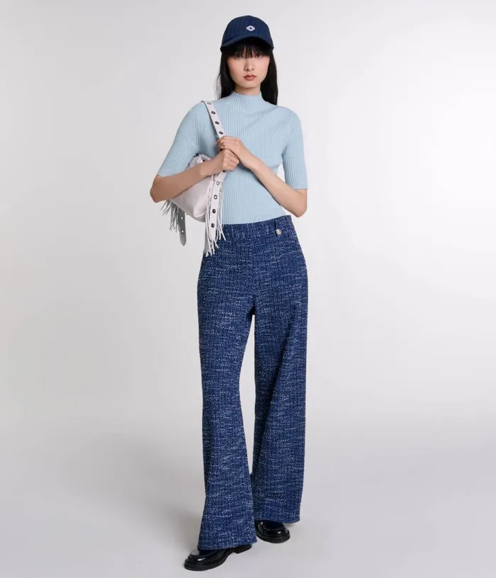 Maje Wideleg Tweed Trousers Women Pants and Jeans