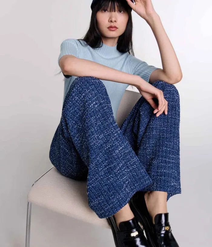 Maje Wideleg Tweed Trousers Women Pants and Jeans