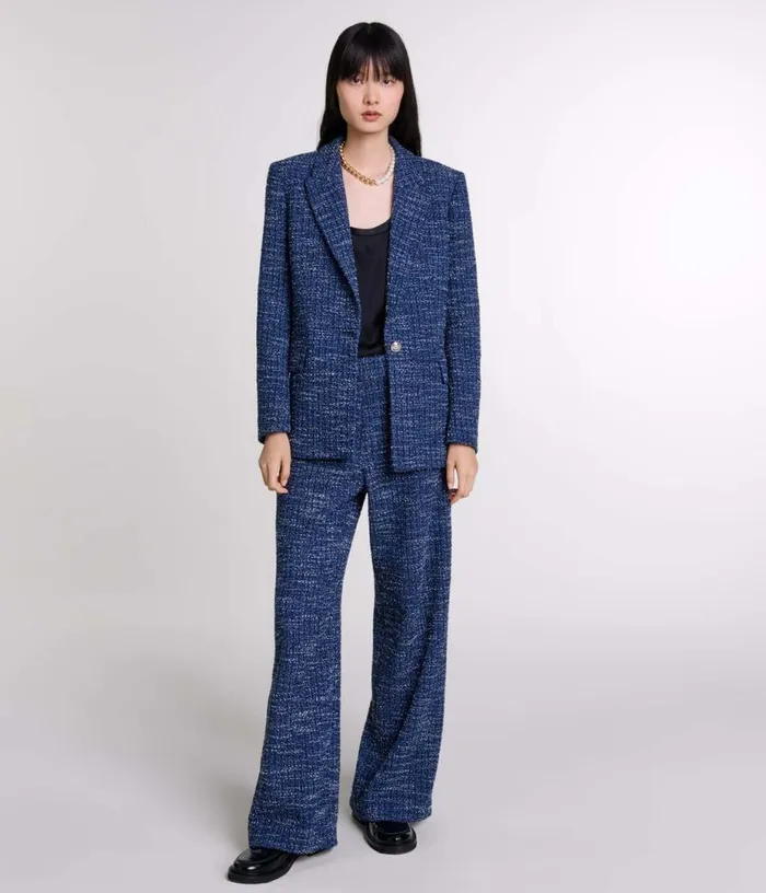 Maje Wideleg Tweed Trousers Women Pants and Jeans