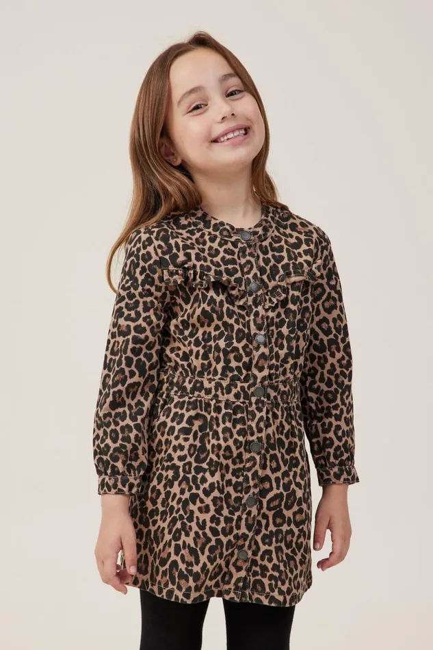 Maria Denim Dress Leopard Print Girls Cotton On Dresses