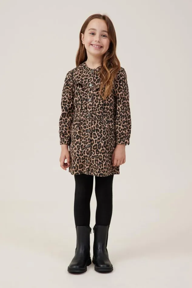 Maria Denim Dress Leopard Print Girls Cotton On Dresses