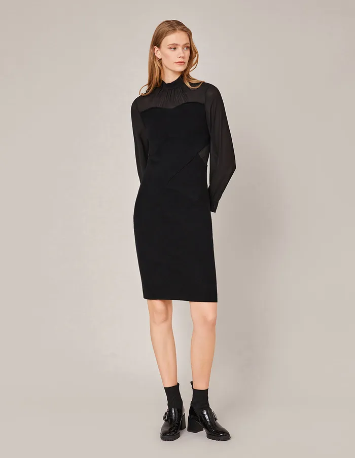 MARYLING Black Dress GEORGETTE SPLICED BODYCON KNITTED DRESS Black 8211 Women MARYLING Black Dress GEORGETTE SPLICED BODYCON KNITTED DRESS Black 8211 Women