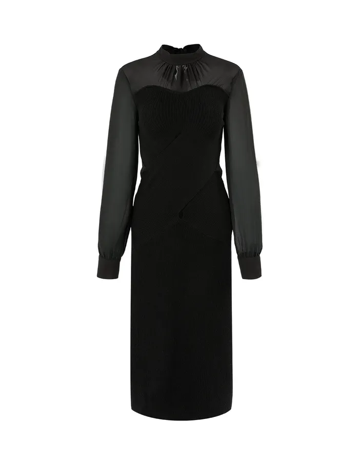 MARYLING Black Dress GEORGETTE SPLICED BODYCON KNITTED DRESS Black 8211 Women MARYLING Black Dress GEORGETTE SPLICED BODYCON KNITTED DRESS Black 8211 Women