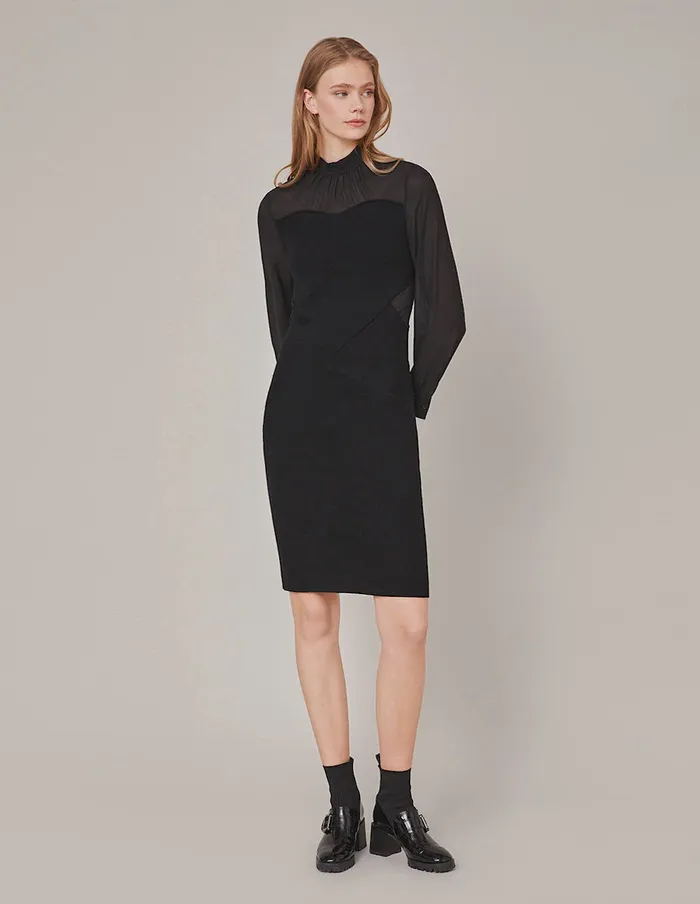 MARYLING Black Dress GEORGETTE SPLICED BODYCON KNITTED DRESS Black 8211 Women MARYLING Black Dress GEORGETTE SPLICED BODYCON KNITTED DRESS Black 8211 Women