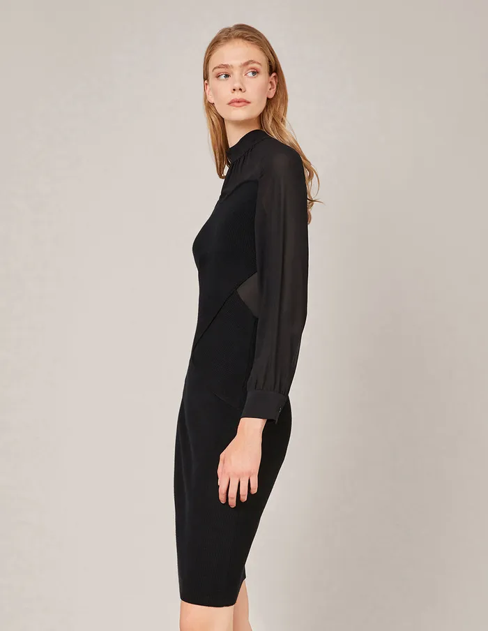 MARYLING Black Dress GEORGETTE SPLICED BODYCON KNITTED DRESS Black 8211 Women MARYLING Black Dress GEORGETTE SPLICED BODYCON KNITTED DRESS Black 8211 Women