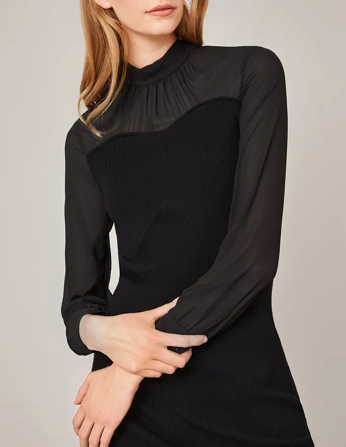 MARYLING Black Dress GEORGETTE SPLICED BODYCON KNITTED DRESS Black 8211 Women MARYLING Black Dress GEORGETTE SPLICED BODYCON KNITTED DRESS Black 8211 Women