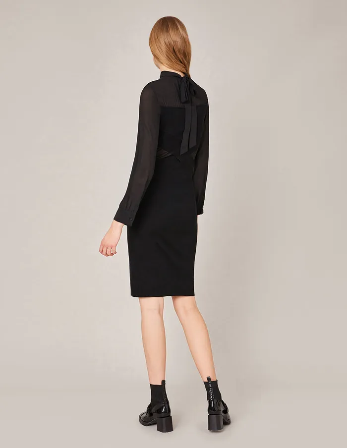 MARYLING Black Dress GEORGETTE SPLICED BODYCON KNITTED DRESS Black 8211 Women MARYLING Black Dress GEORGETTE SPLICED BODYCON KNITTED DRESS Black 8211 Women