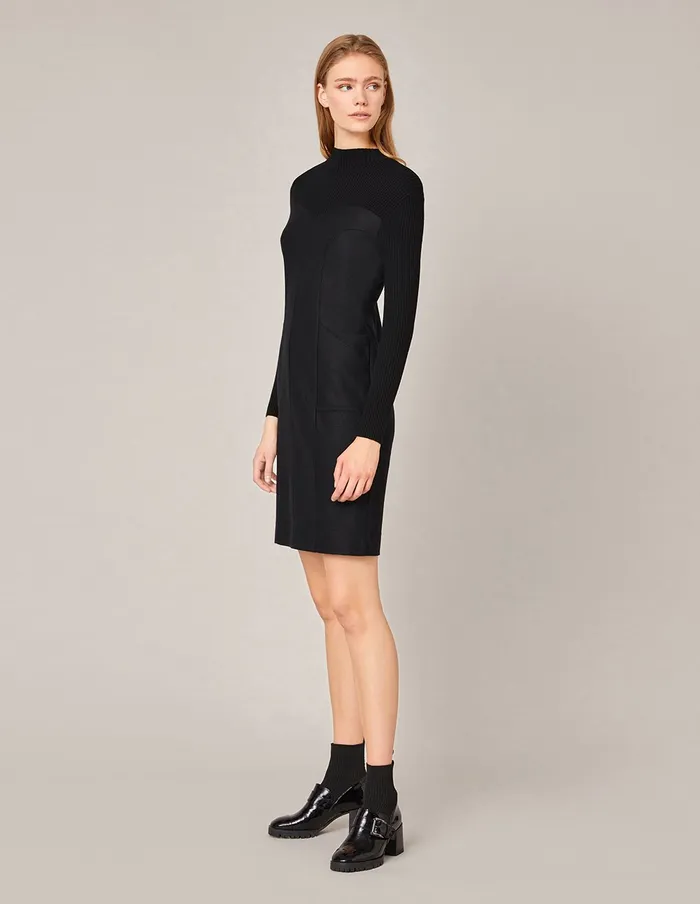 MARYLING Black Dress SEMITURLENECK KNIT SPLICED STRETCH KNITTED DRESS Black 8211 Women