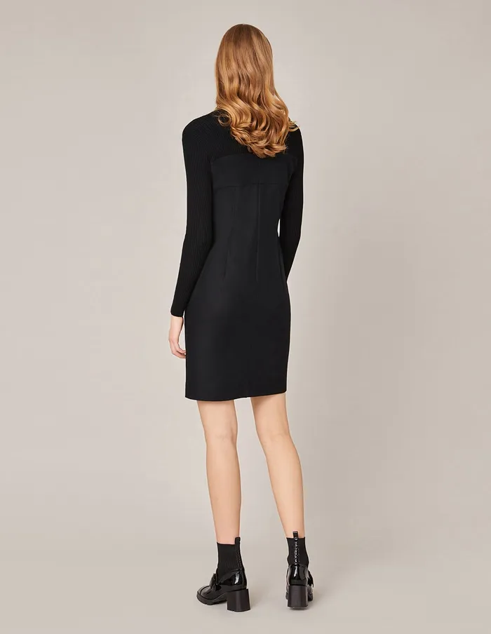 MARYLING Black Dress SEMITURLENECK KNIT SPLICED STRETCH KNITTED DRESS Black 8211 Women