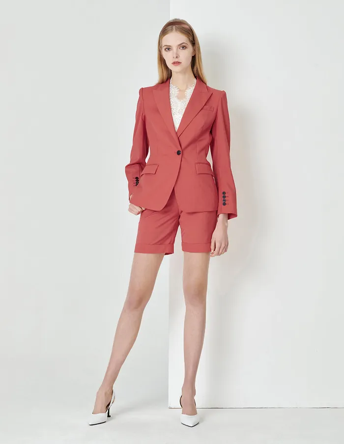 MARYLING Blazers Coral Orange Waisted Single Button Suit Red 8211 Women
