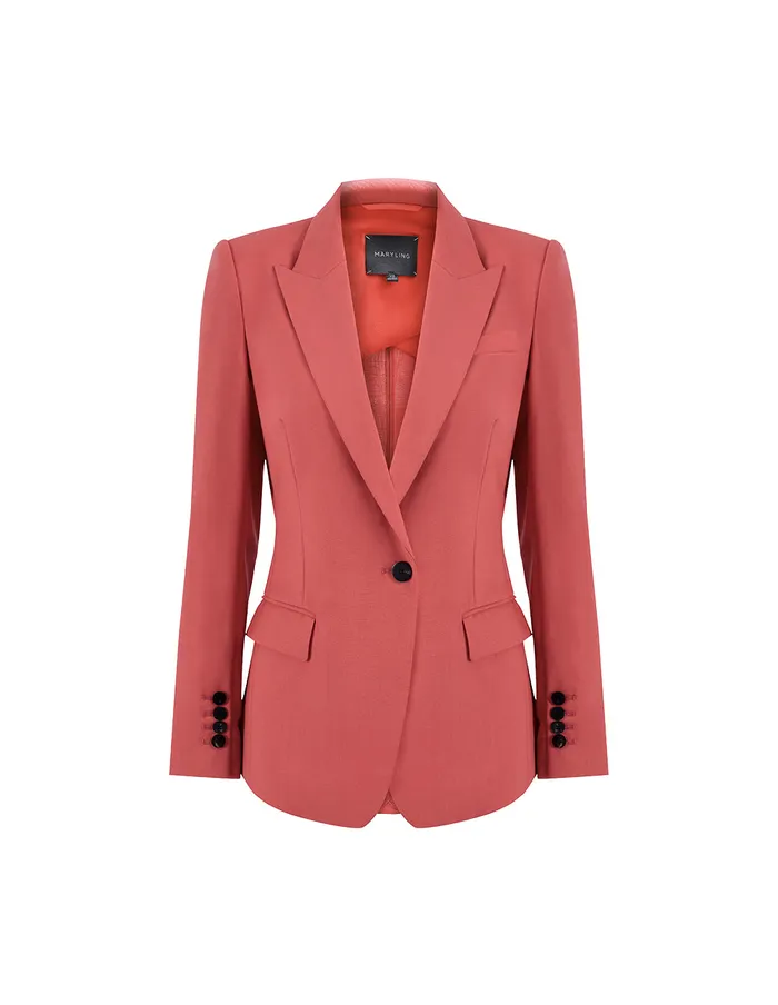 MARYLING Blazers Coral Orange Waisted Single Button Suit Red 8211 Women MARYLING Blazers Coral Orange Waisted Single Button Suit Red 8211 Women