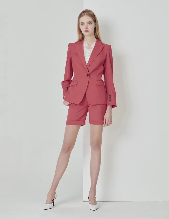 MARYLING Blazers Coral Orange Waisted Single Button Suit Red 8211 Women MARYLING Blazers Coral Orange Waisted Single Button Suit Red 8211 Women