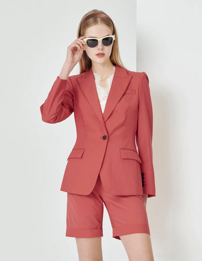 MARYLING Blazers Coral Orange Waisted Single Button Suit Red 8211 Women MARYLING Blazers Coral Orange Waisted Single Button Suit Red 8211 Women
