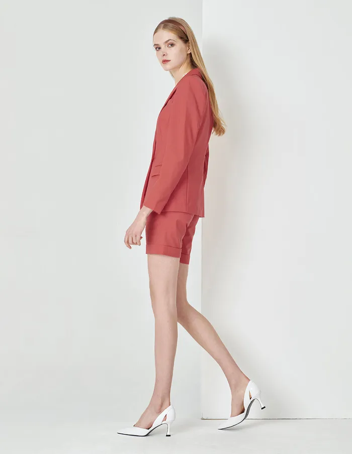 MARYLING Blazers Coral Orange Waisted Single Button Suit Red 8211 Women MARYLING Blazers Coral Orange Waisted Single Button Suit Red 8211 Women