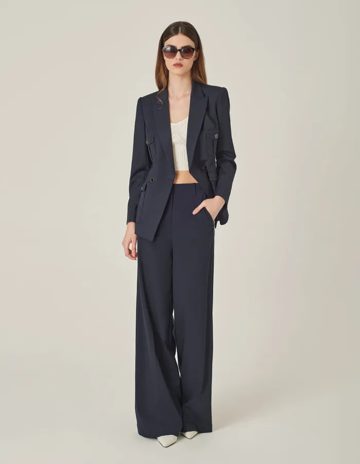MARYLING Blazers Dark Blue DoubleBreasted Waisted Blazer Midnight Blue 8211 Women MARYLING Blazers Dark Blue DoubleBreasted Waisted Blazer Midnight Blue 8211 Women