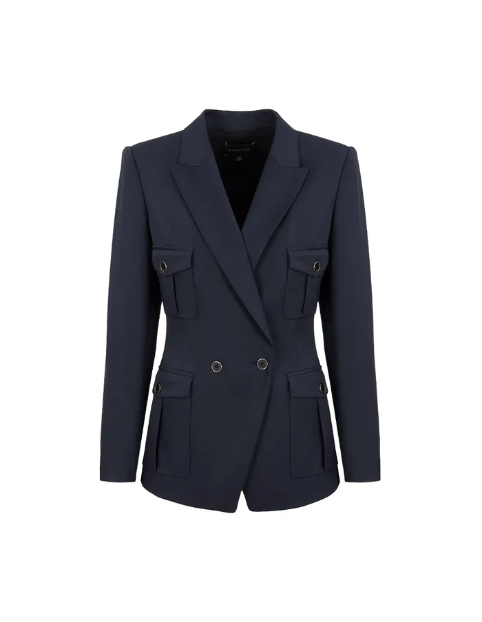 MARYLING Blazers Dark Blue DoubleBreasted Waisted Blazer Midnight Blue 8211 Women MARYLING Blazers Dark Blue DoubleBreasted Waisted Blazer Midnight Blue 8211 Women