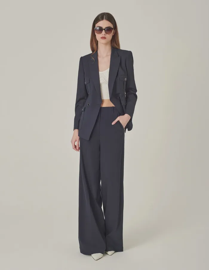 MARYLING Blazers Dark Blue DoubleBreasted Waisted Blazer Midnight Blue 8211 Women MARYLING Blazers Dark Blue DoubleBreasted Waisted Blazer Midnight Blue 8211 Women