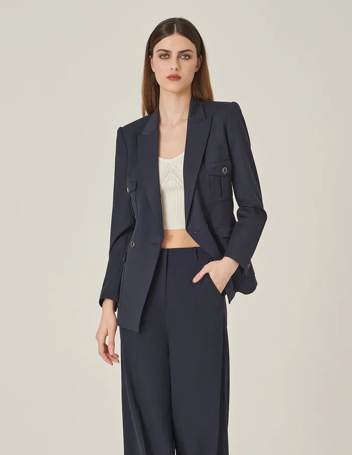 MARYLING Blazers Dark Blue DoubleBreasted Waisted Blazer Midnight Blue 8211 Women MARYLING Blazers Dark Blue DoubleBreasted Waisted Blazer Midnight Blue 8211 Women