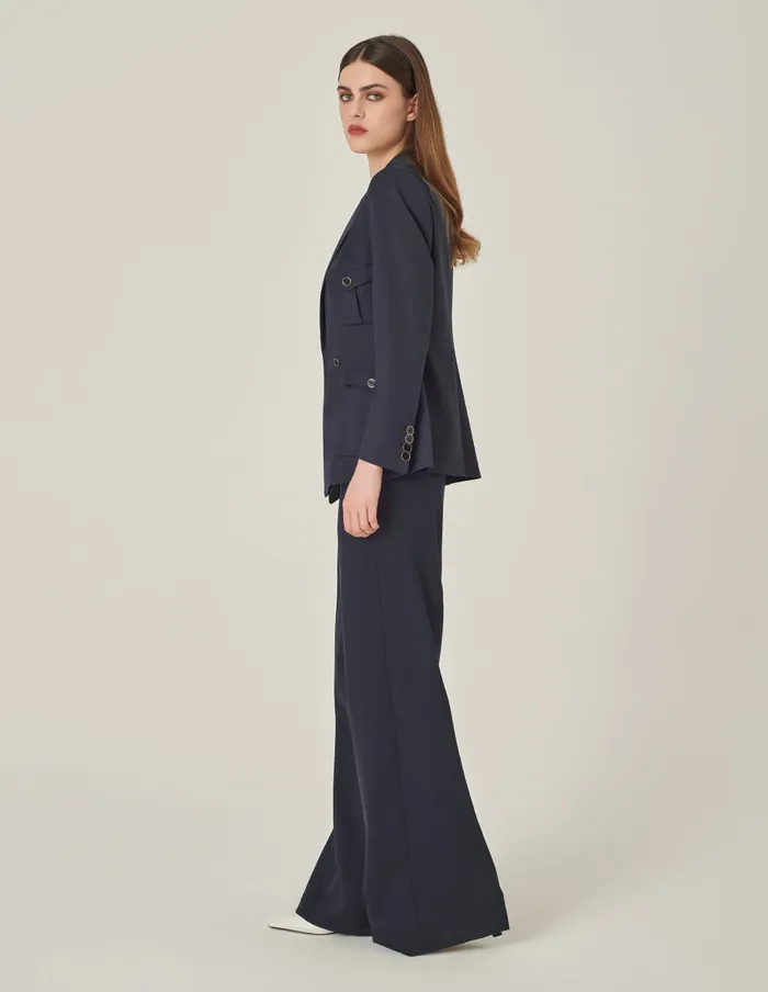 MARYLING Blazers Dark Blue DoubleBreasted Waisted Blazer Midnight Blue 8211 Women MARYLING Blazers Dark Blue DoubleBreasted Waisted Blazer Midnight Blue 8211 Women