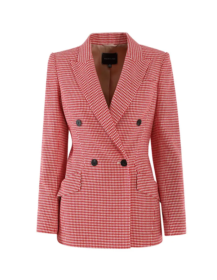 MARYLING Blazers Houndstooth Peak Lapel DoubleBreasted Blazer Mix 8211 Women