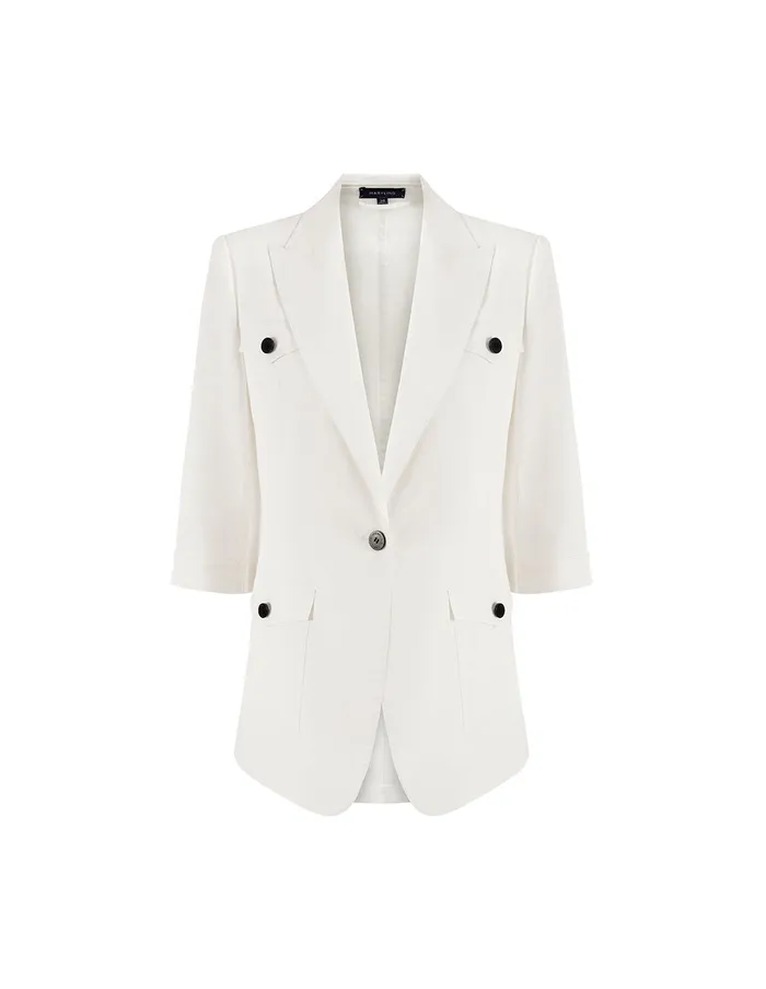 MARYLING Blazers Lapel Collar Contrast Button Blazer White 8211 Women MARYLING Blazers Lapel Collar Contrast Button Blazer White 8211 Women