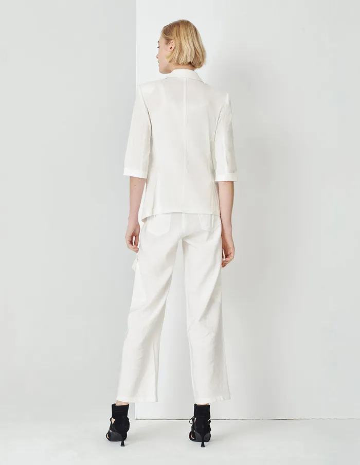 MARYLING Blazers Lapel Collar Contrast Button Blazer White 8211 Women MARYLING Blazers Lapel Collar Contrast Button Blazer White 8211 Women
